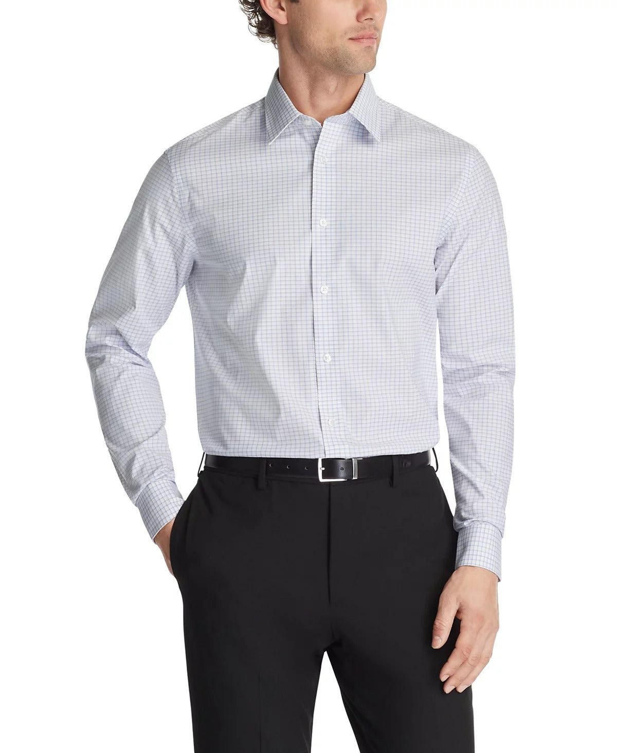 Calvin Klein Mens Regular fit Dress Shirt Medium 15.5 in 32-33 Blue Purple Check