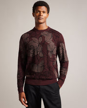 Ted Baker Mens Simpso Long Sleeved Textured Jacquard Sweater Maroon Red Large