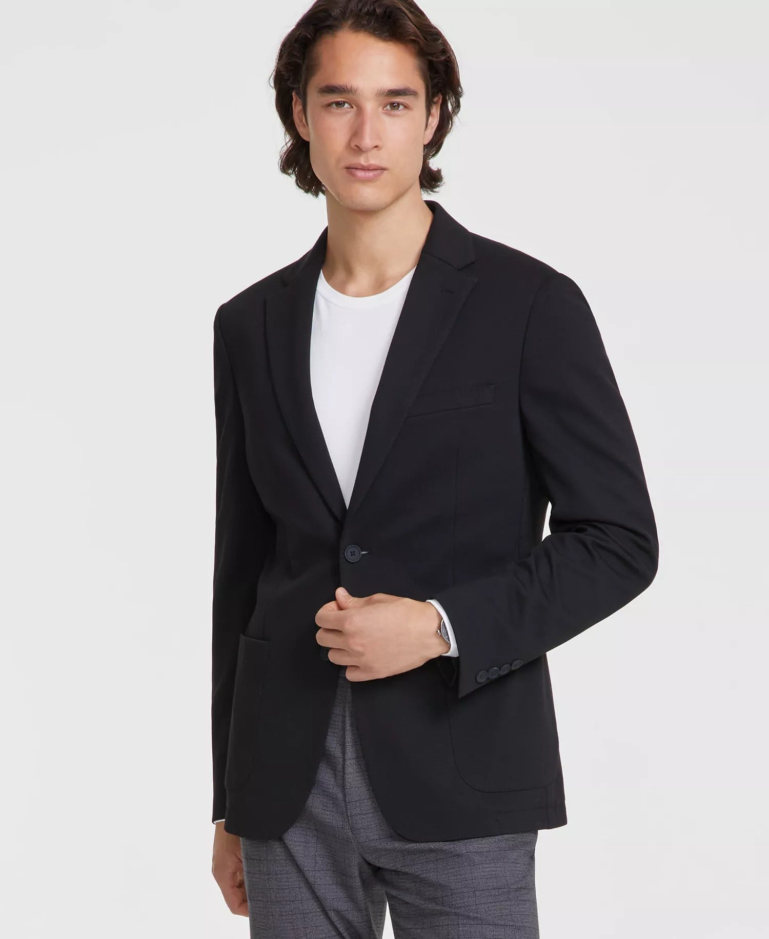 Calvin Klein Mens Slim fit Knit Sport Coat Blazer 44 S Black Solid Stretch