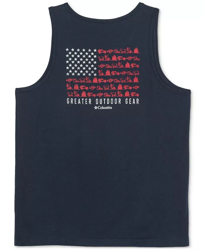 Columbia Men's Logo Flag Graphic Tank Top Small Columbia Navy Blue