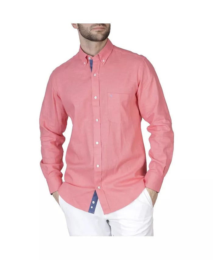 Tailorbyrd Men's Solid Linen Long Sleeve Shirt Size Large Coral Pink