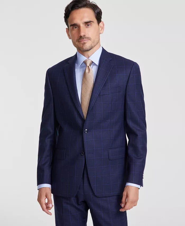 Michael Kors Mens Classic fit Wool Suit Jacket Blazer 38 S Navy Blue Plaid