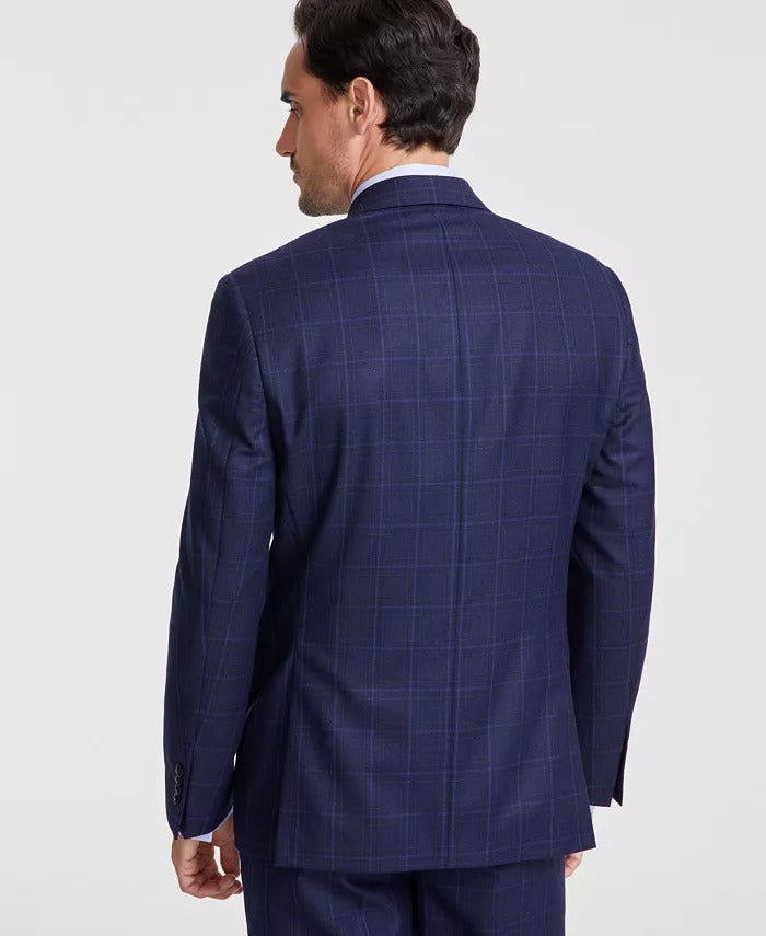 Michael Kors Mens Classic fit Suit Jacket Blazer 46 S Navy Blue Plaid Stretch