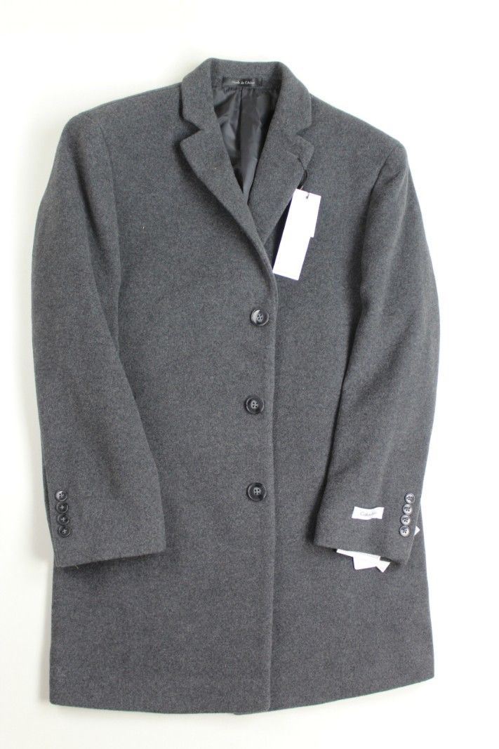 Calvin Klein Mens Slim fit Overcoat Coat 38 S Grey Solid