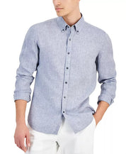 MICHAEL KORS Men's Slim Fit Long Sleeve Button-Down Linen Shirt XXL Blue