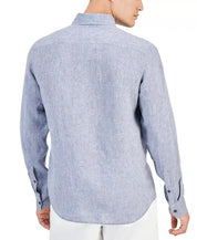 MICHAEL KORS Men's Slim Fit Long Sleeve Button-Down Linen Shirt XXL Blue