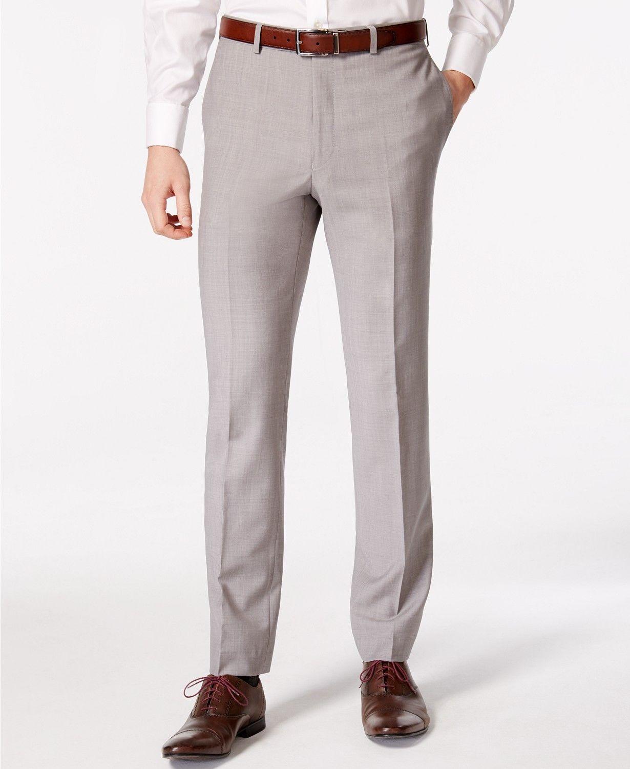 Calvin Klein Mens Slim fit Dress Pants 32 / 30 Light Grey Solid