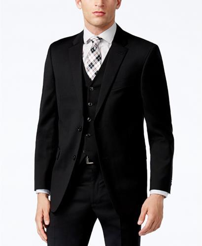 Tommy Hilfiger Mens Modern fit Wool Suit Jacket Blazer 54 L Black Solid Stretch