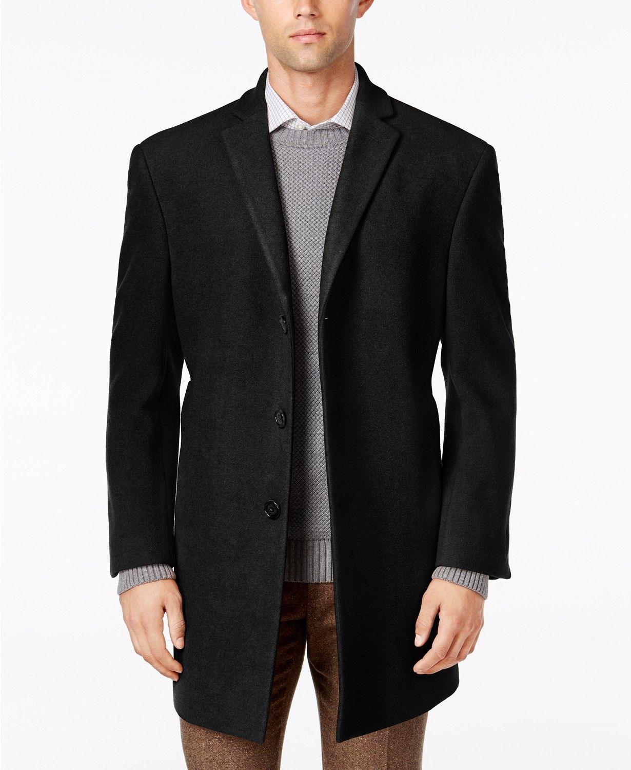 Calvin Klein Mens Slim fit Prosper Overcoat Coat 38 R Black Solid
