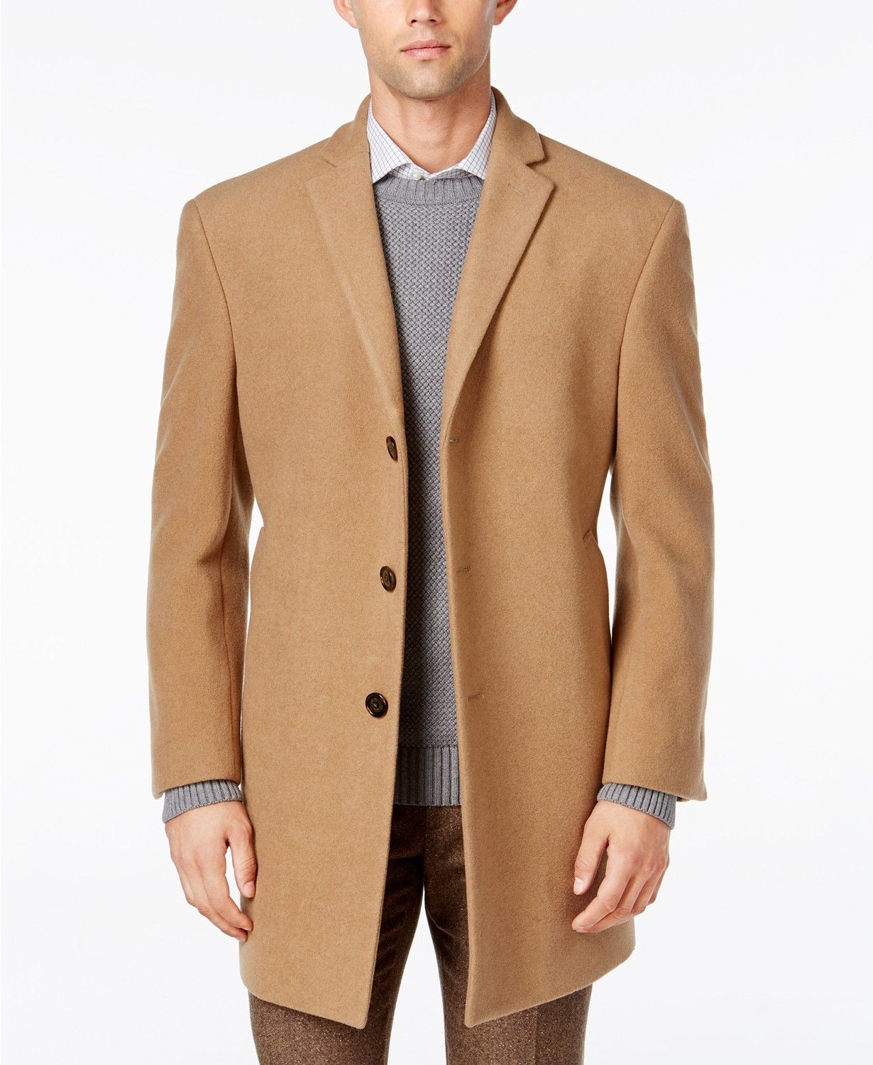 Calvin Klein Mens Slim fit Overcoat Coat 36 S Beige Solid
