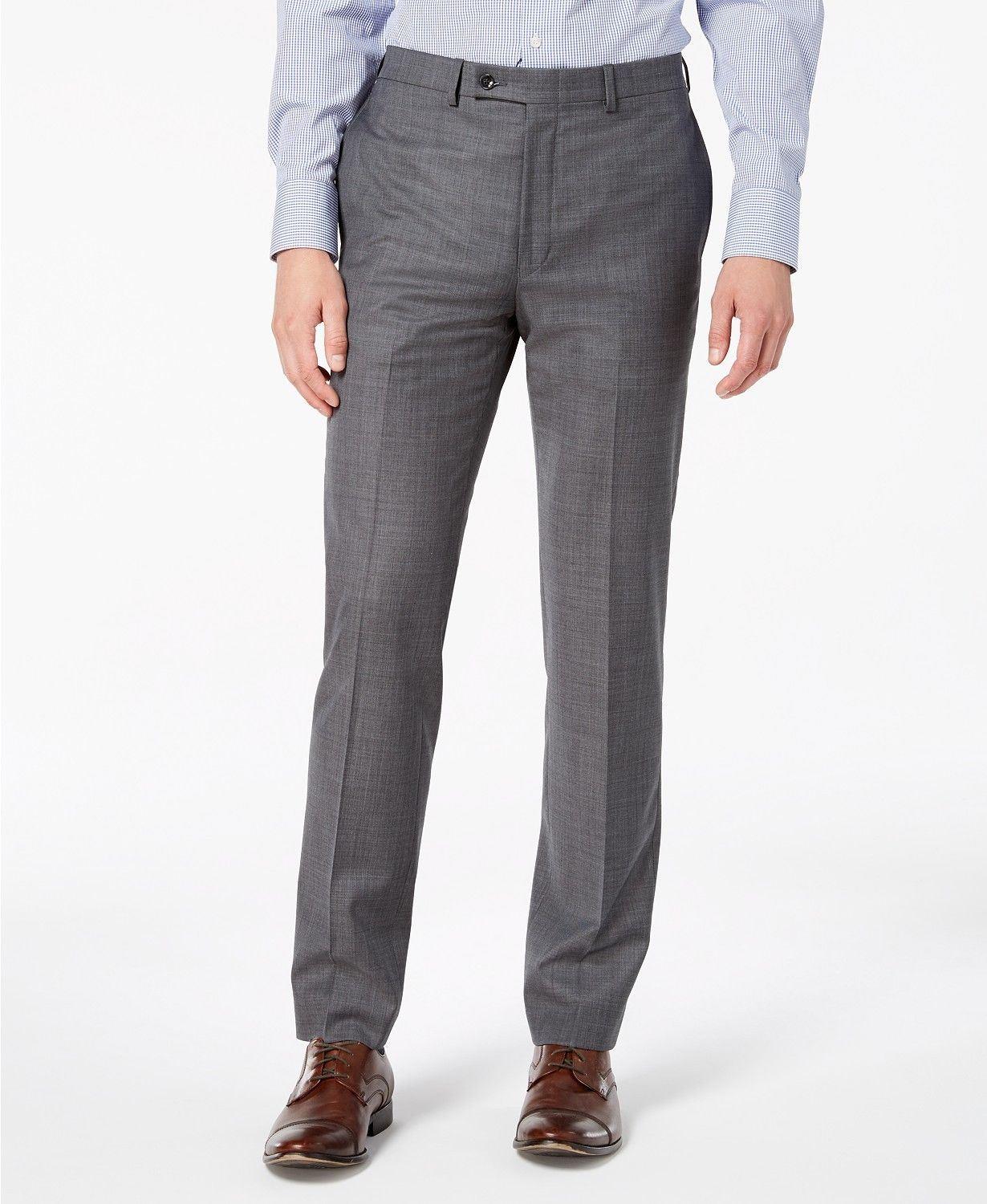Calvin Klein Mens Slim fit Dress Pants 36 / 30 Grey Solid Stretch