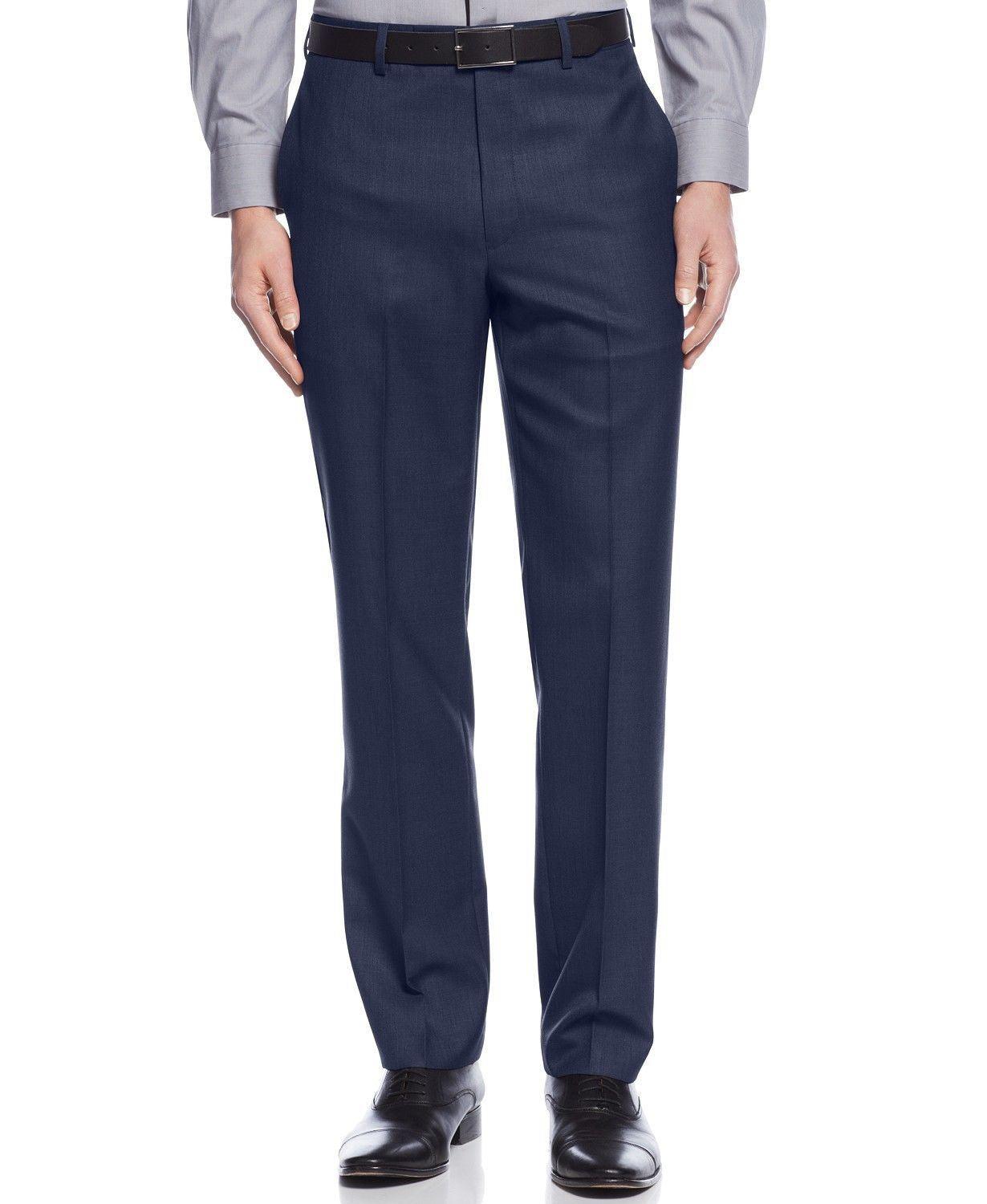 Calvin Klein Mens Slim fit Dress Pants 38 / 30 Blue Solid