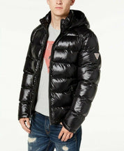 Guess Mens Shiny Puffer Jacket Coat Large Black Solid