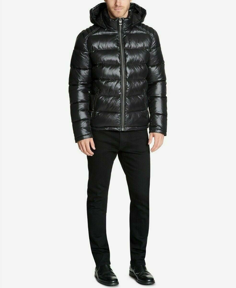 Guess Mens Classic fit Puffer Jacket Coat XL Black Solid Hooded
