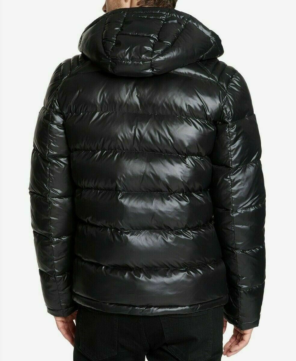 Guess Mens Shiny Puffer Jacket Coat Large Black Solid