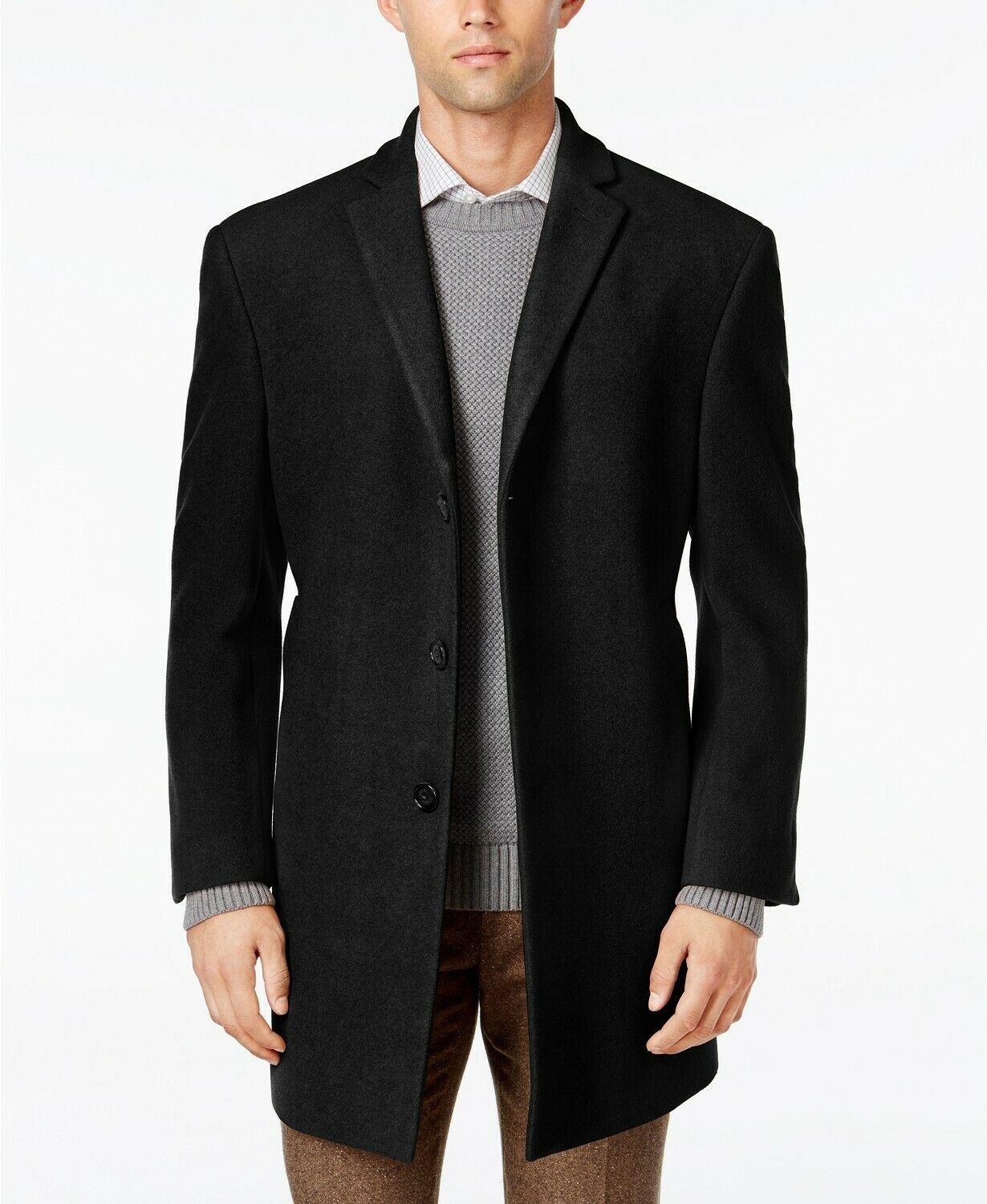 Calvin Klein Mens Slim fit Overcoat Coat 44 R Black Solid