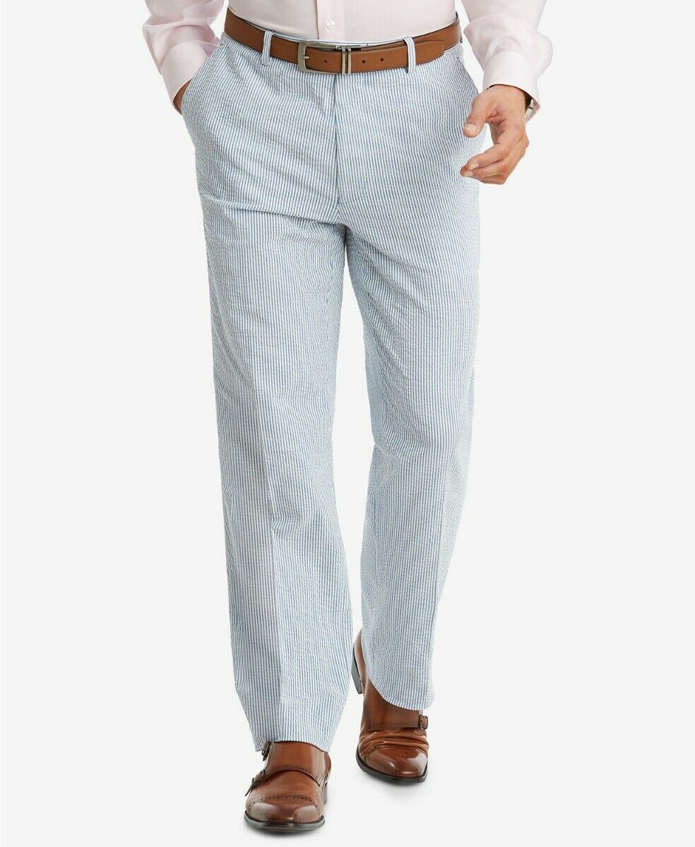 Tommy Hilfiger Men Modern fit Dress Pants 38 / 32 Light Blue Striped Stretch
