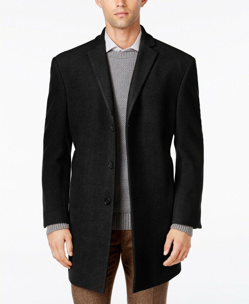 Calvin Klein Mens Prosper Slim Fit Overcoat Coat 48R Black Wool