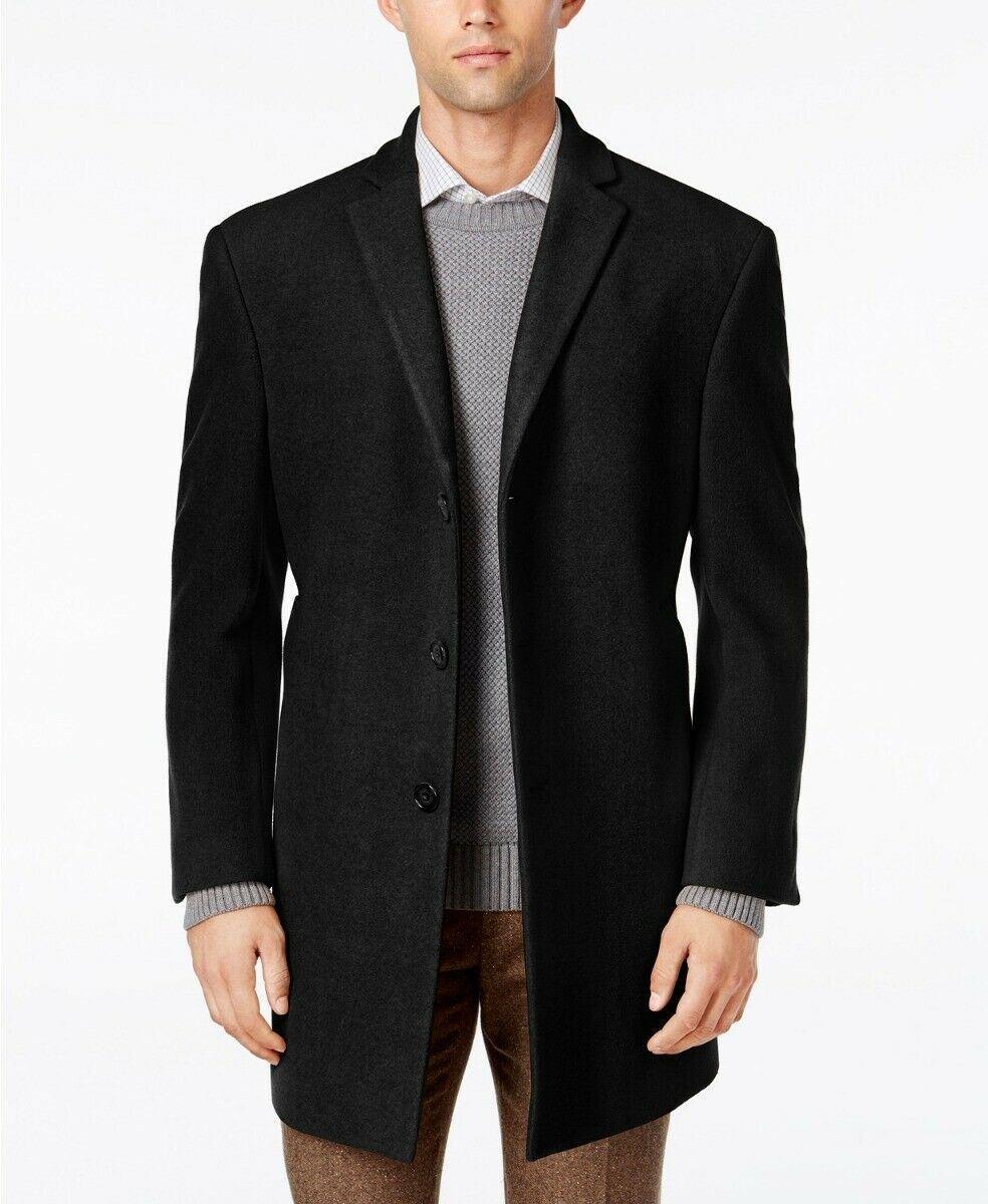 Calvin Klein Mens Prosper Slim Fit Overcoat Coat 48R Black Wool