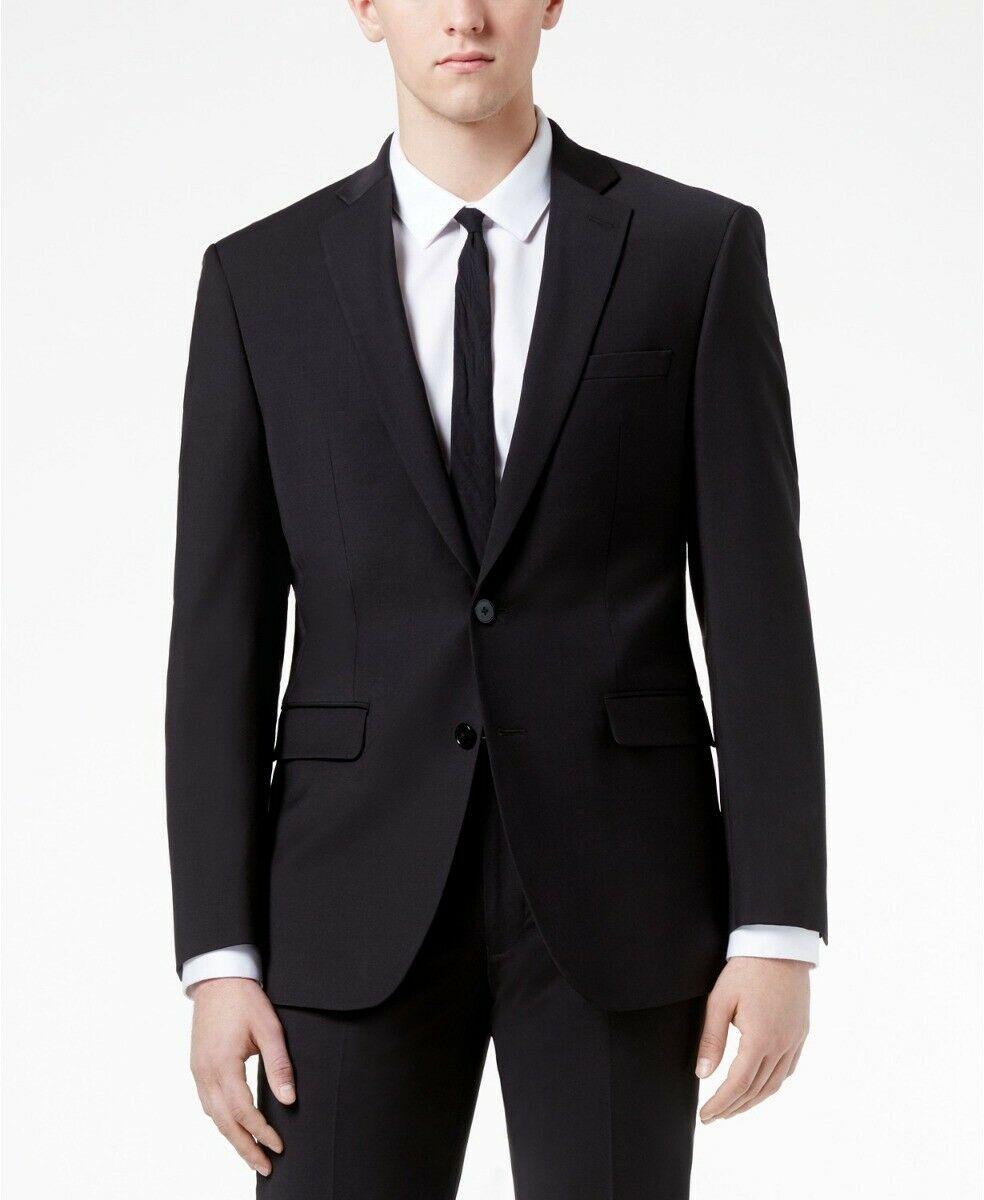 Calvin Klein Mens Slim fit Suit Jacket Blazer 42 L Black Solid Stretch