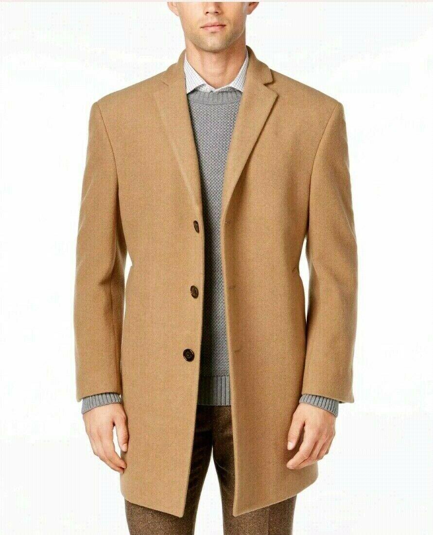 Calvin Klein Mens Slim fit Overcoat Coat 38 S Beige Solid