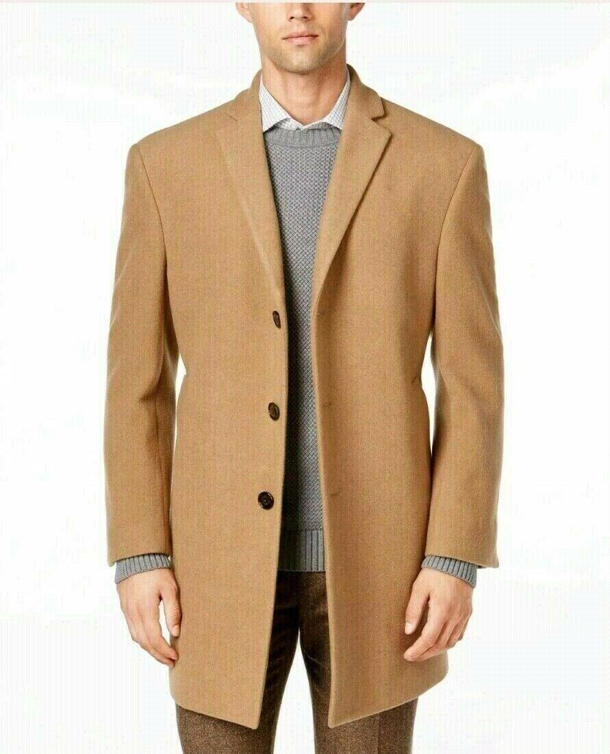 Calvin Klein Mens Slim fit Overcoat Coat 40 L Beige Solid