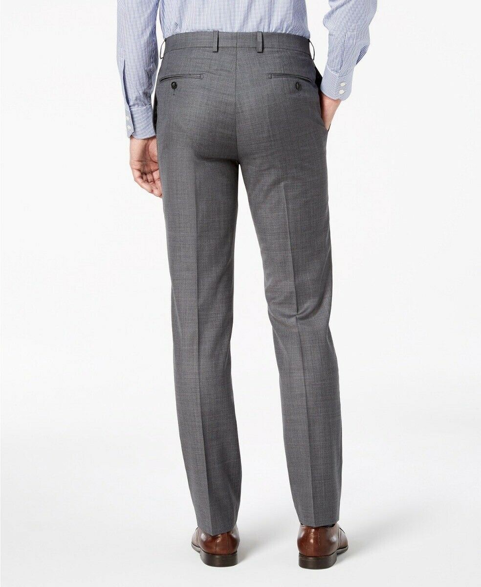 Calvin Klein Mens Slim fit Dress Pants 34 / 34 Charcoal Grey Solid Stretch