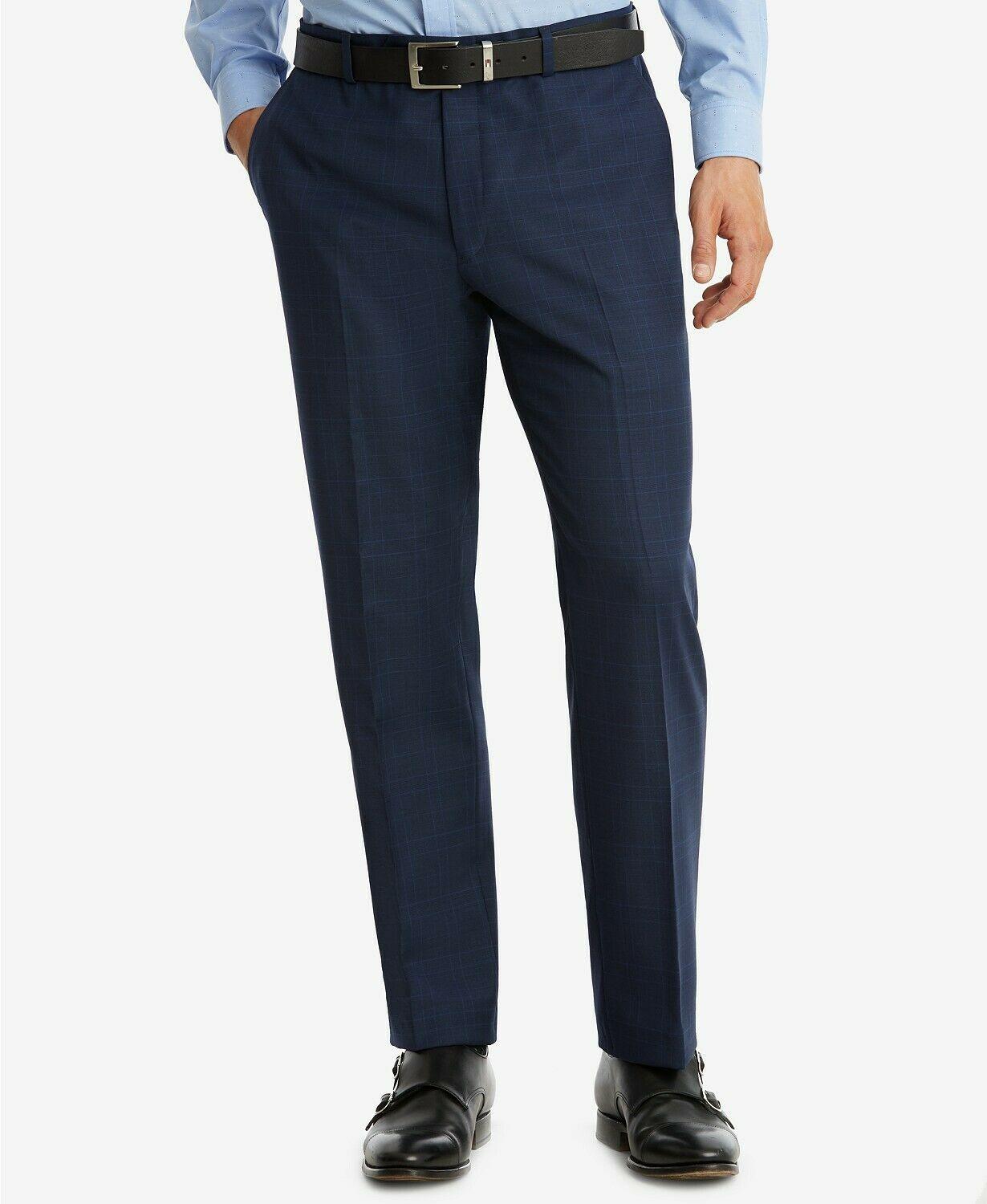 Tommy Hilfiger Men's Plaid Stretch Suit Dress Pants Blue 38 X 30