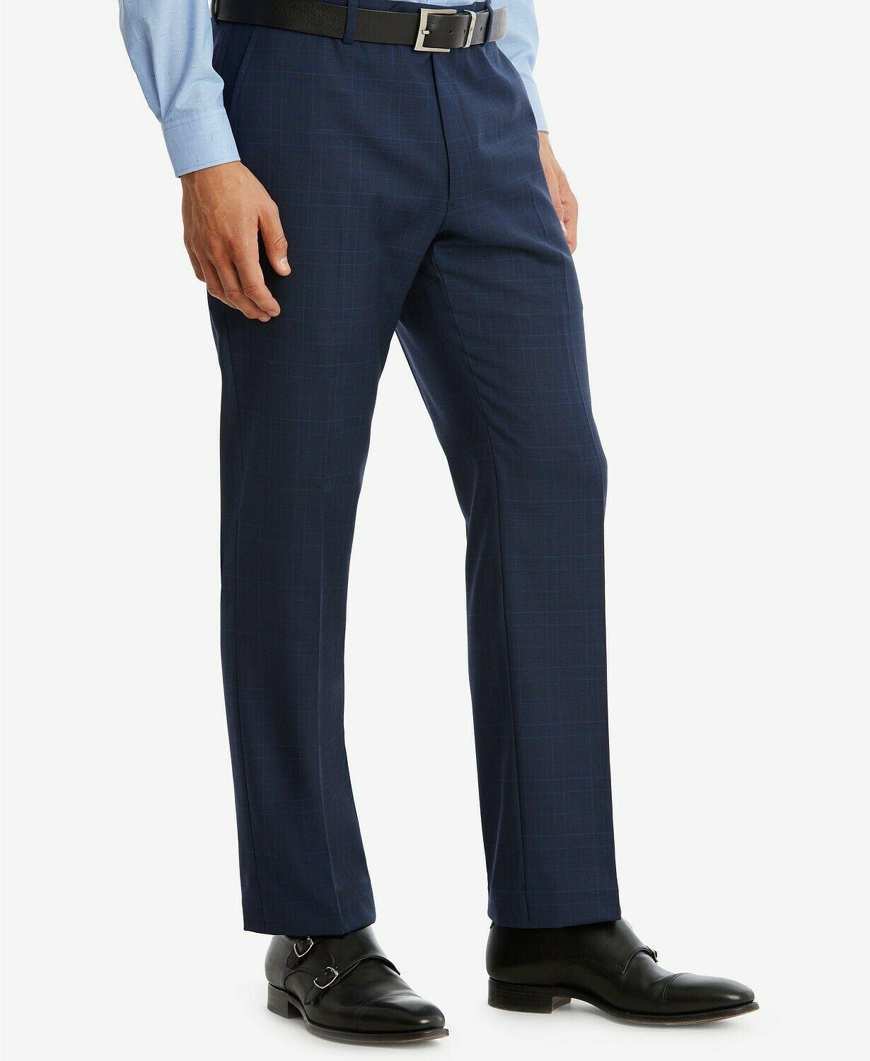 Tommy Hilfiger Men's Plaid Stretch Suit Dress Pants Blue 38 X 30