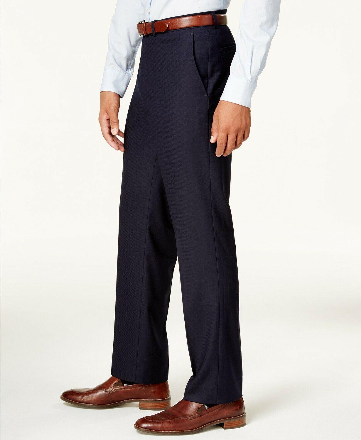 Kenneth Cole Mens Slim fit Dress Pants 34 / 34 Navy Blue Solid Stretch