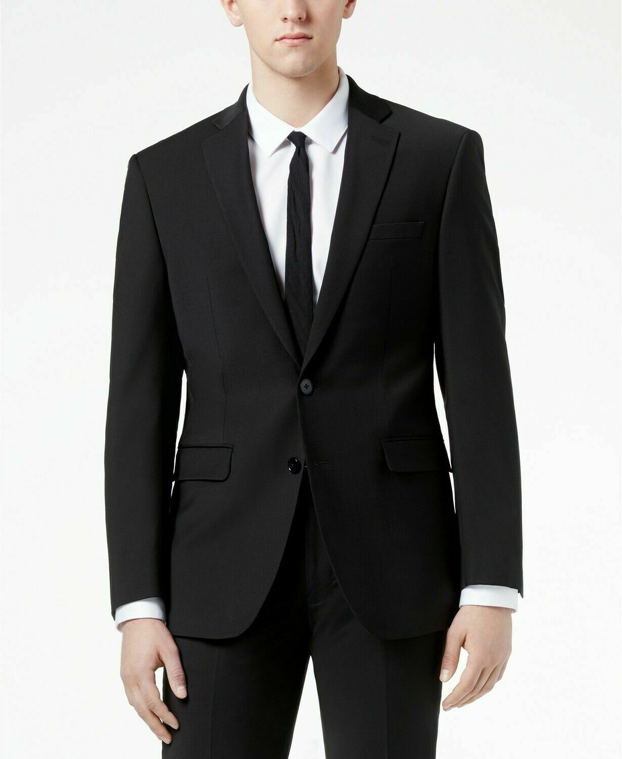 Calvin Klein Mens Slim fit Suit Jacket Blazer 40 L Black Solid Stretch