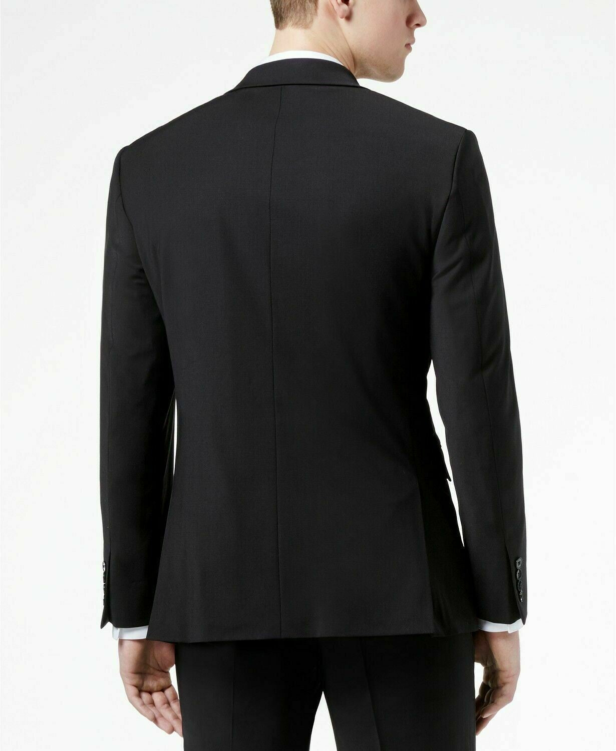 Calvin Klein Mens Slim fit Suit Jacket Blazer 40 L Black Solid Stretch