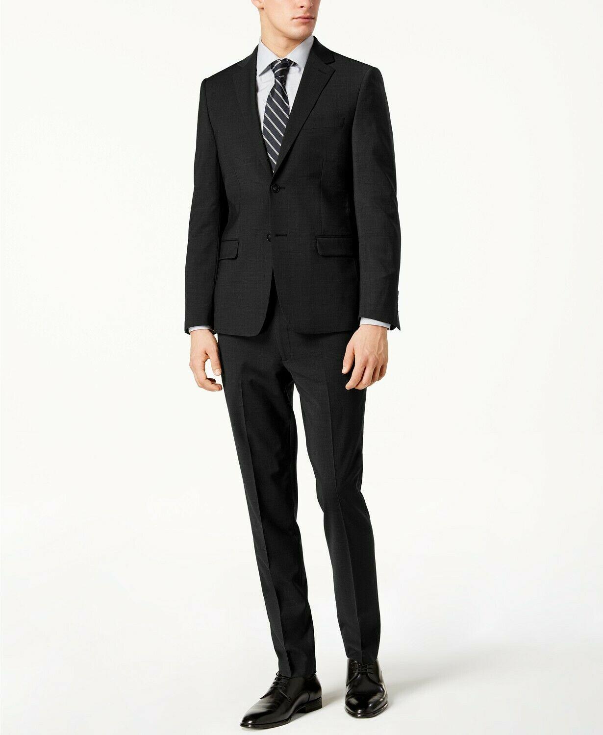 Calvin Klein Mens Skinny fit Suit Jacket Blazer 38 S Black Solid Stretch