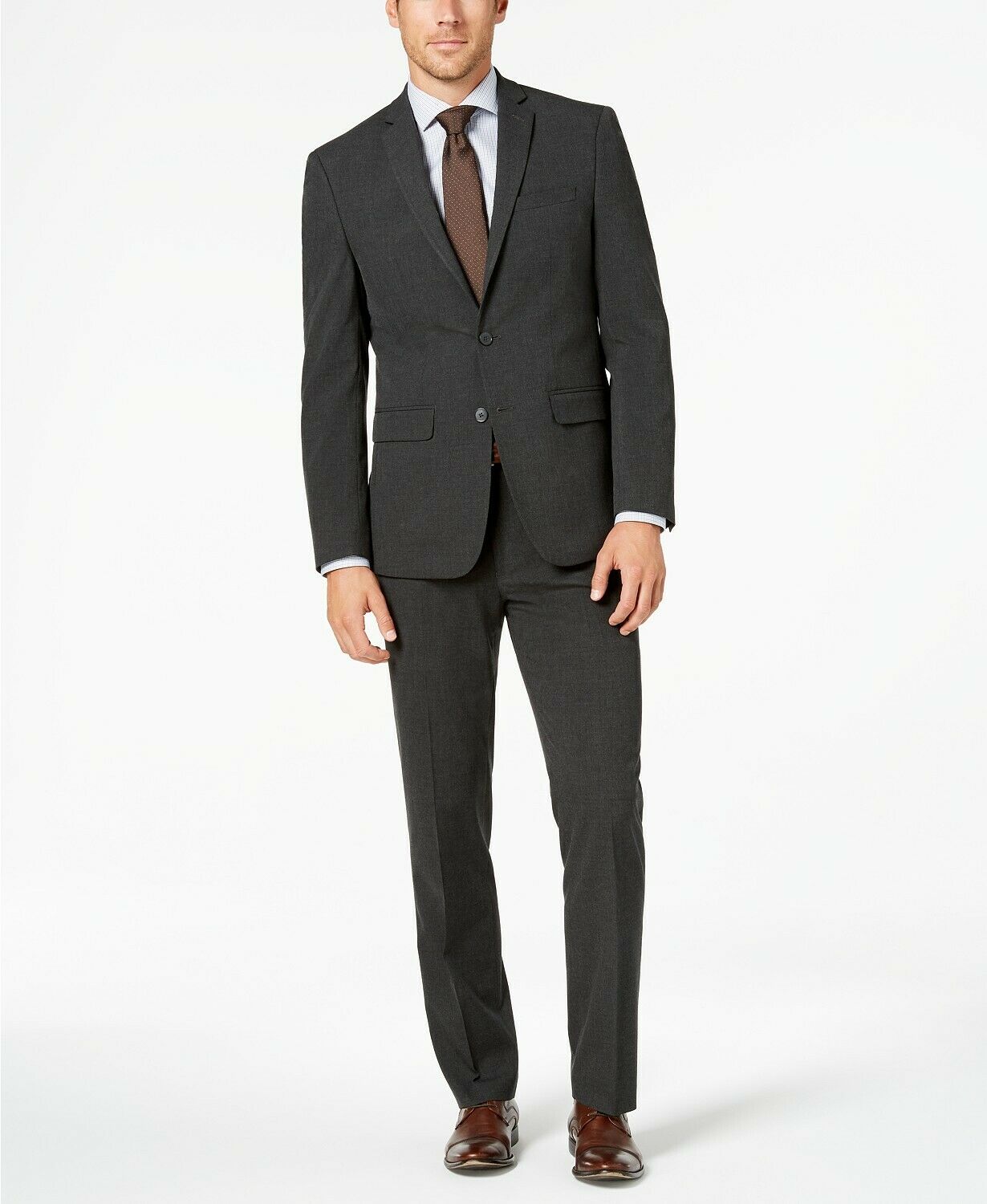 Van Heusen Men's Flex Solid Slim Fit Suit 42S / 35 x 30 Dark Charcoal Grey