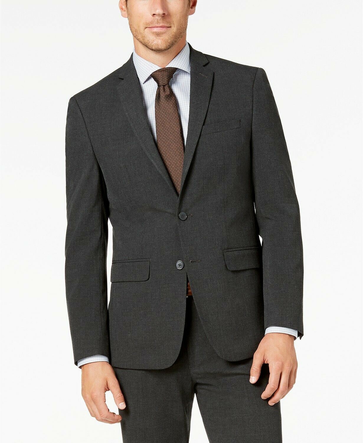 Van Heusen Men's Flex Solid Slim Fit Suit 42S / 35 x 30 Dark Charcoal Grey