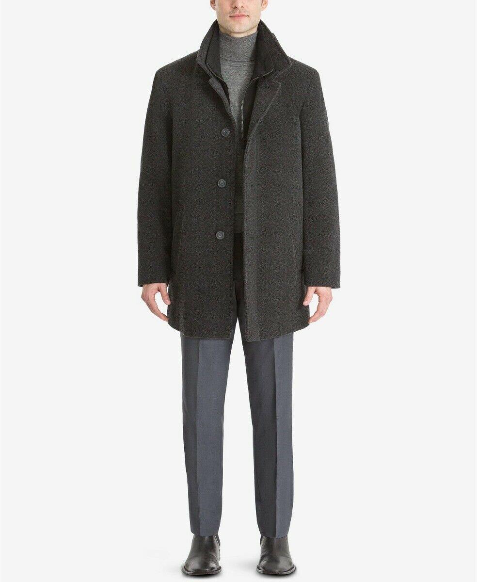 Calvin Klein Mens Coleman Zipped Bib Coat Overcoat 40 R Charcoal Grey Wool