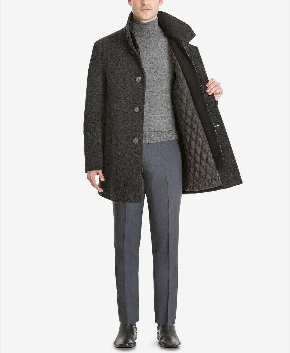 Calvin Klein Mens Coleman Zipped Bib Coat Overcoat 40 R Charcoal Grey Wool