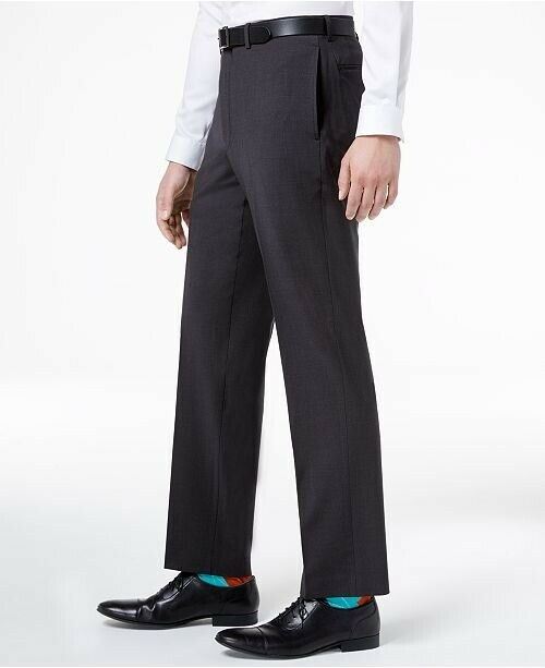 Calvin Klein Mens Slim fit Dress Pants 40 x 32 Charcoal Grey Solid