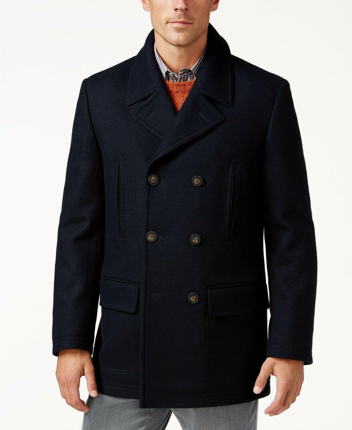 Lauren Ralph Lauren Mens Wool Blend Luke Peacoat Coat Dark Navy Blue 46L