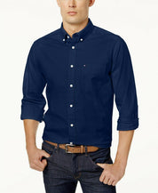 Tommy Hilfiger Mens New England Oxford Button Down Shirt Blue Medium