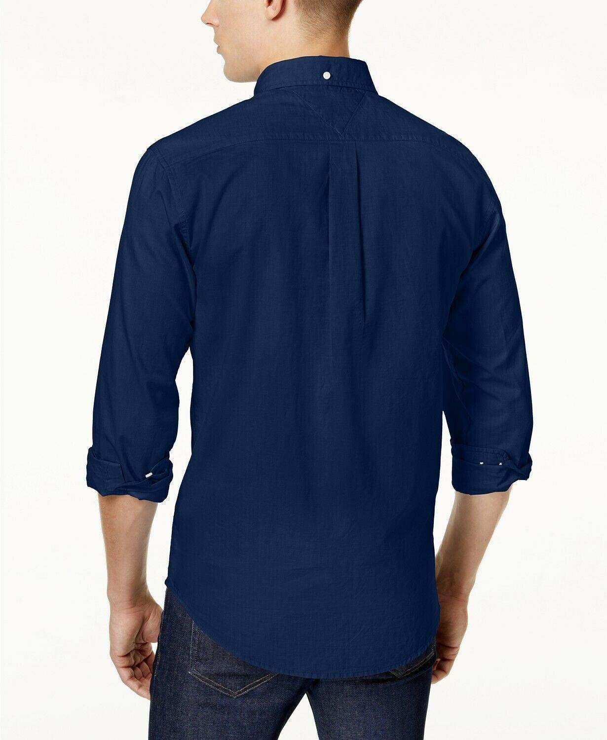 Tommy Hilfiger Mens New England Oxford Button Down Shirt Blue Medium