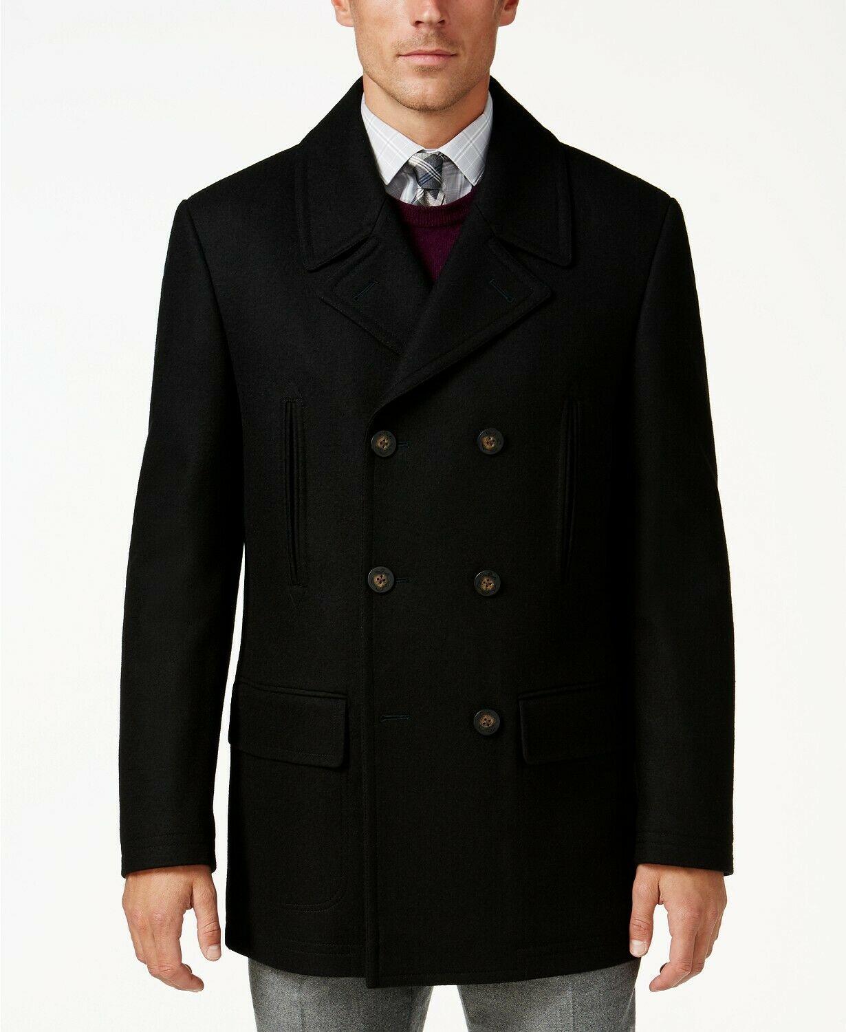 Lauren Ralph Lauren Mens Classic fit Double Breasted Peacoat Coat 38 R Black Solid