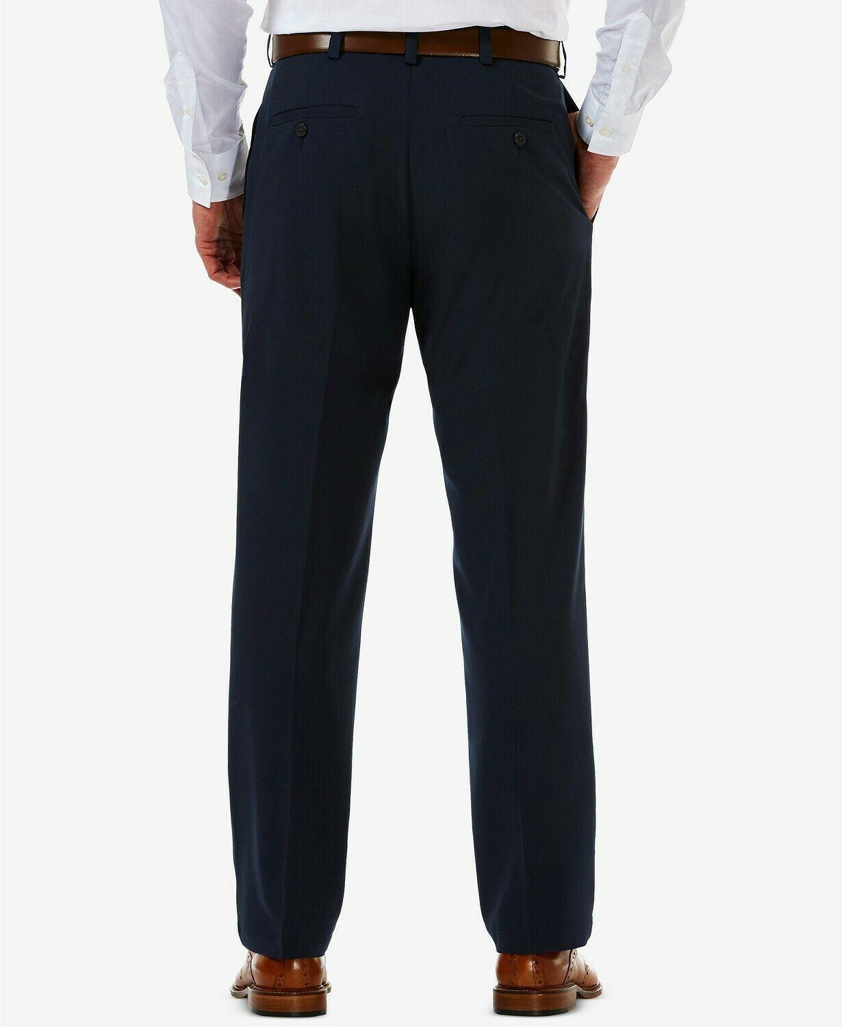 Haggar Mens Classic fit Dress Pants 42 / 32 Navy Blue Solid Stretch
