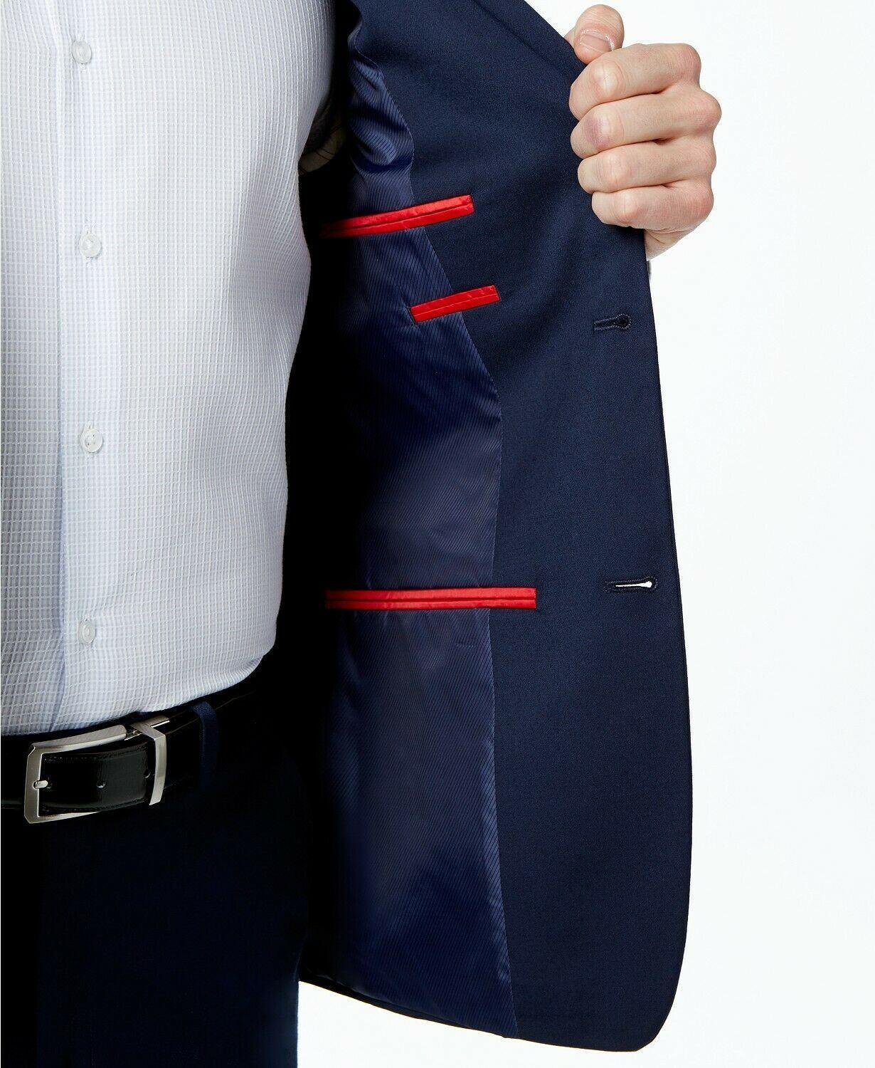 Alfani Menss Slim fit Suit Jacket Blazer 44 S Navy Blue Solid Stretch