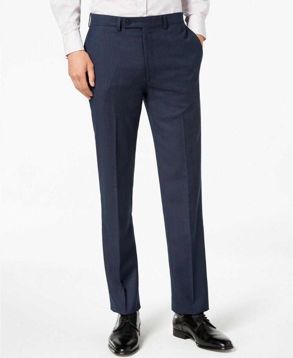 Calvin Klein Slim-Fit Stretch Blue Charcoal Birdseye Dress Pants 38 x 32