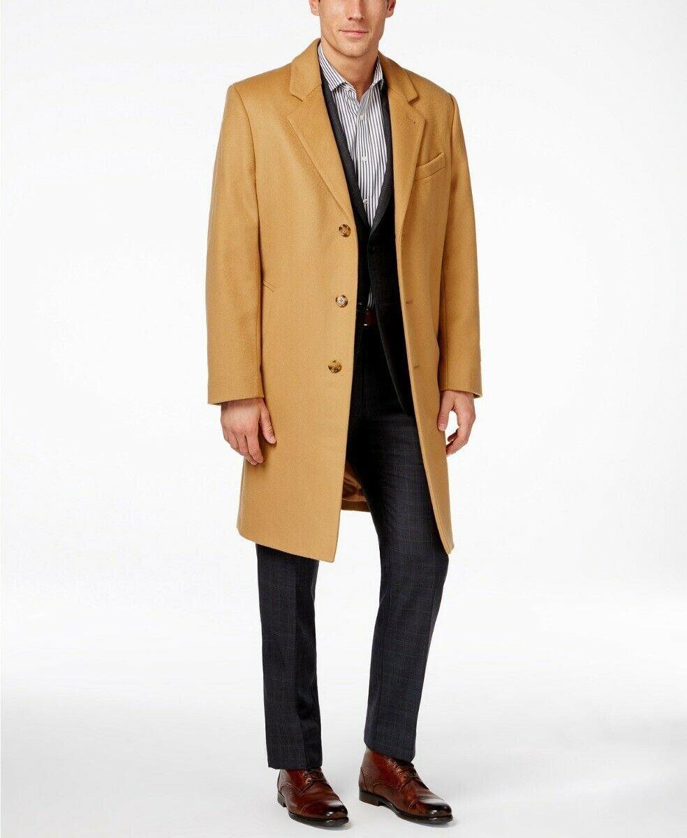 Michael Kors Men's Madison Wool Blend Modern-Fit Overcoat Coat 40L Camel Tan