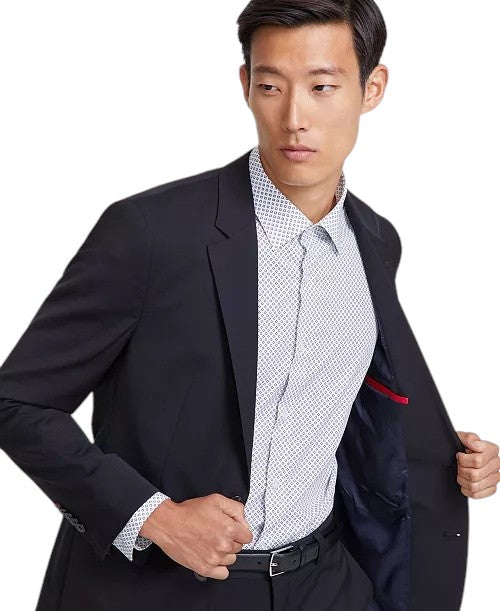 Hugo Boss Mens Modern fit Suit Jacket Blazer 40 L Black Solid Stretch Wool