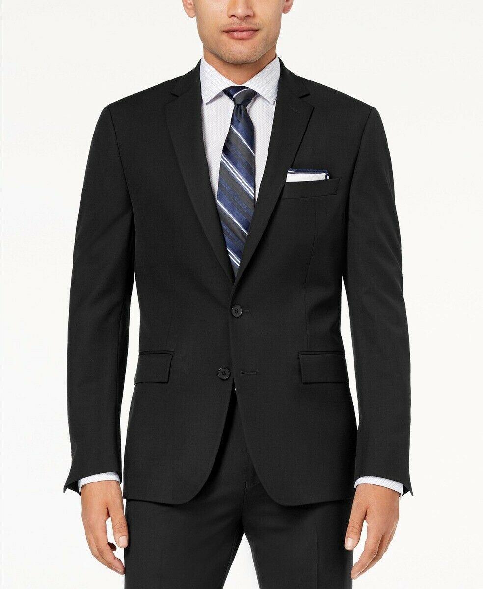 Ryan Seacrest Distinction Mens Modern fit Suit Jacket Blazer 46 R Black Solid Stretch