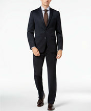 Van Heusen Mens Classic fit 2 Piece Suit 38 R / 31 Waist Navy Blue Solid Stretch