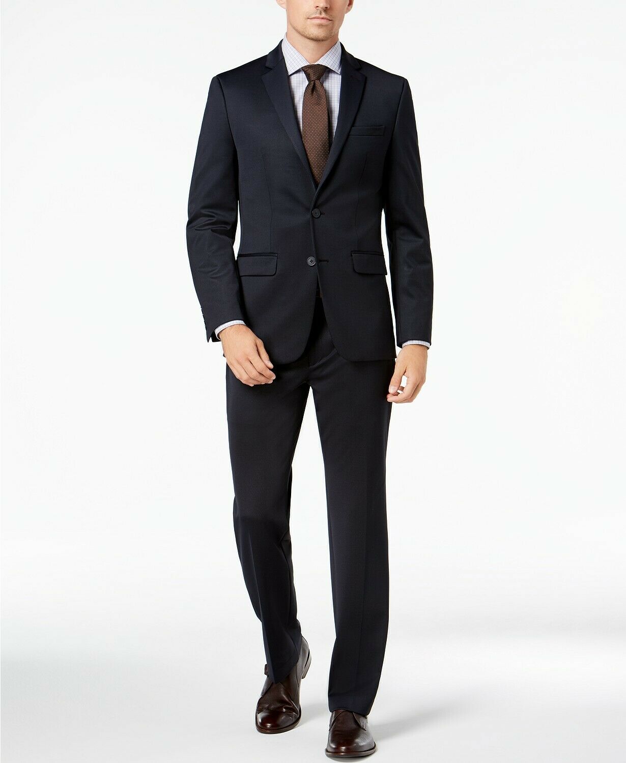 Van Heusen Mens Classic fit 2 Piece Suit 38 R / 31 Waist Navy Blue Solid Stretch
